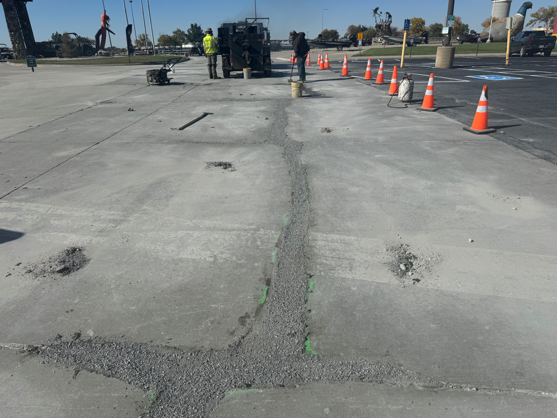 TechCrete concrete restoration in progress at Cabela's Mitchell — Dakota Seal Sioux Falls