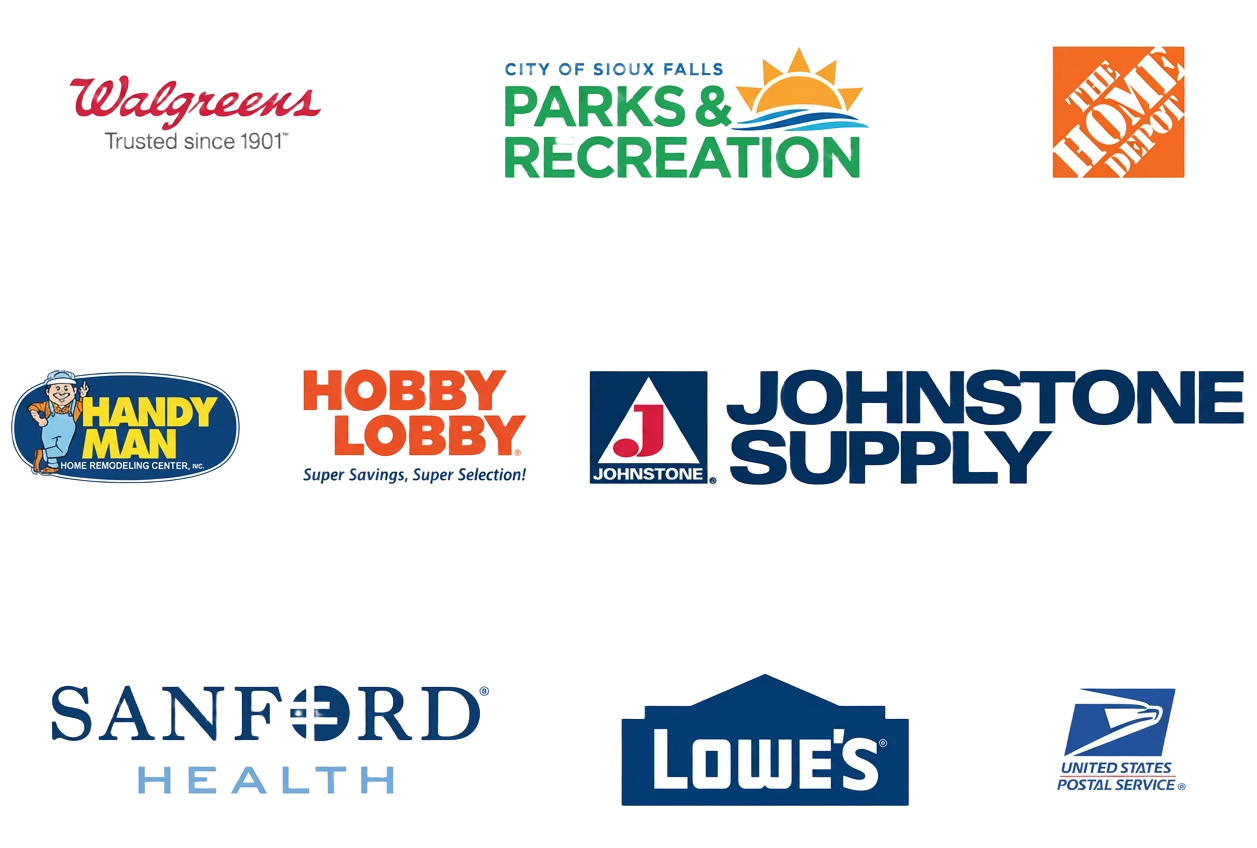 Companies and organizations Dakota Seal has worked with — Walgreens, City of Sioux Falls Parks & Recreation, The Home Depot, Handy Man, Hobby Lobby, Johnstone Supply, Sanford Health, Lowe's, and the United States Postal Service